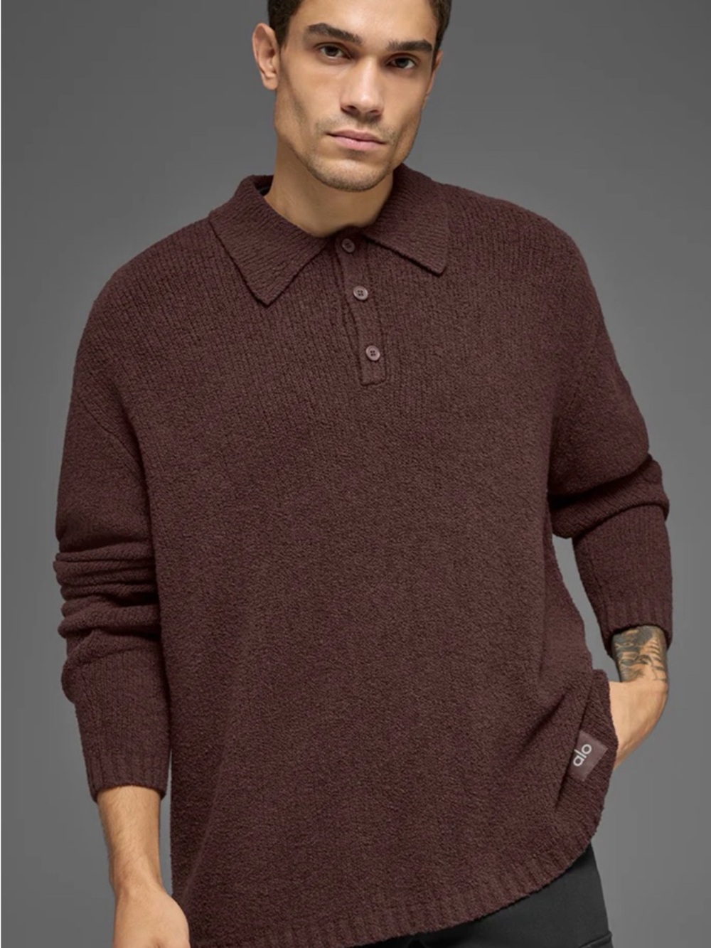 ALO Yoga Textured Knit Long Sleeve Polo